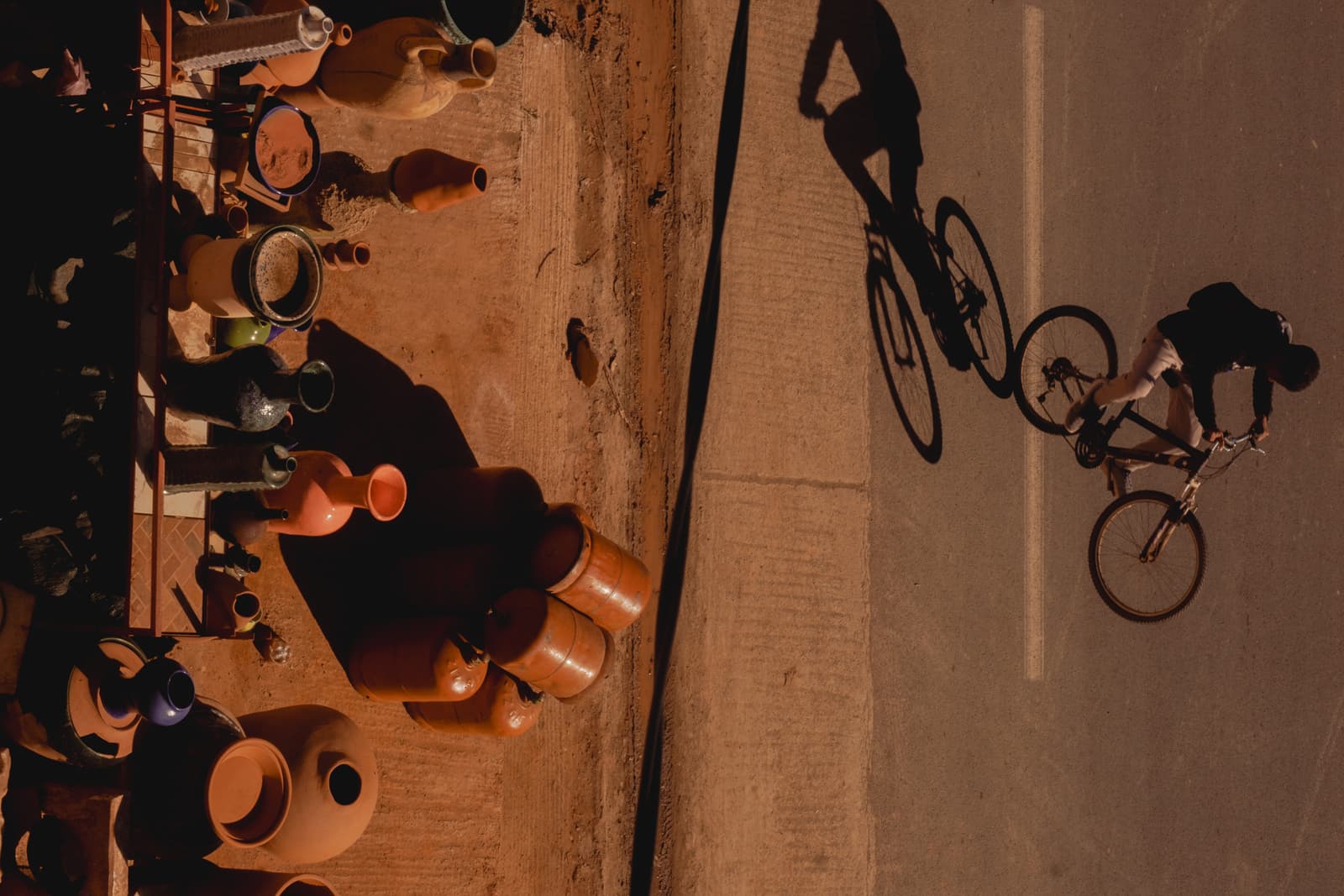 Overhead view of pottery vendor