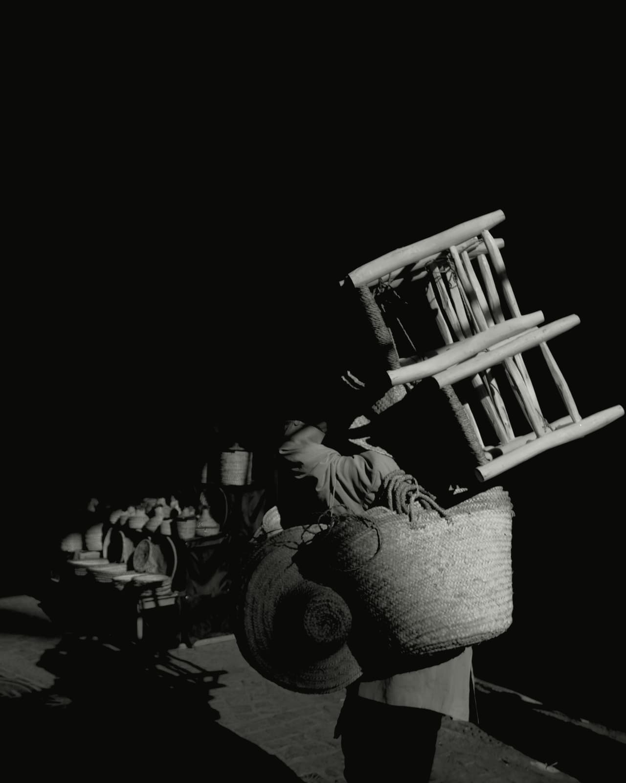 Vendor with stacked stools