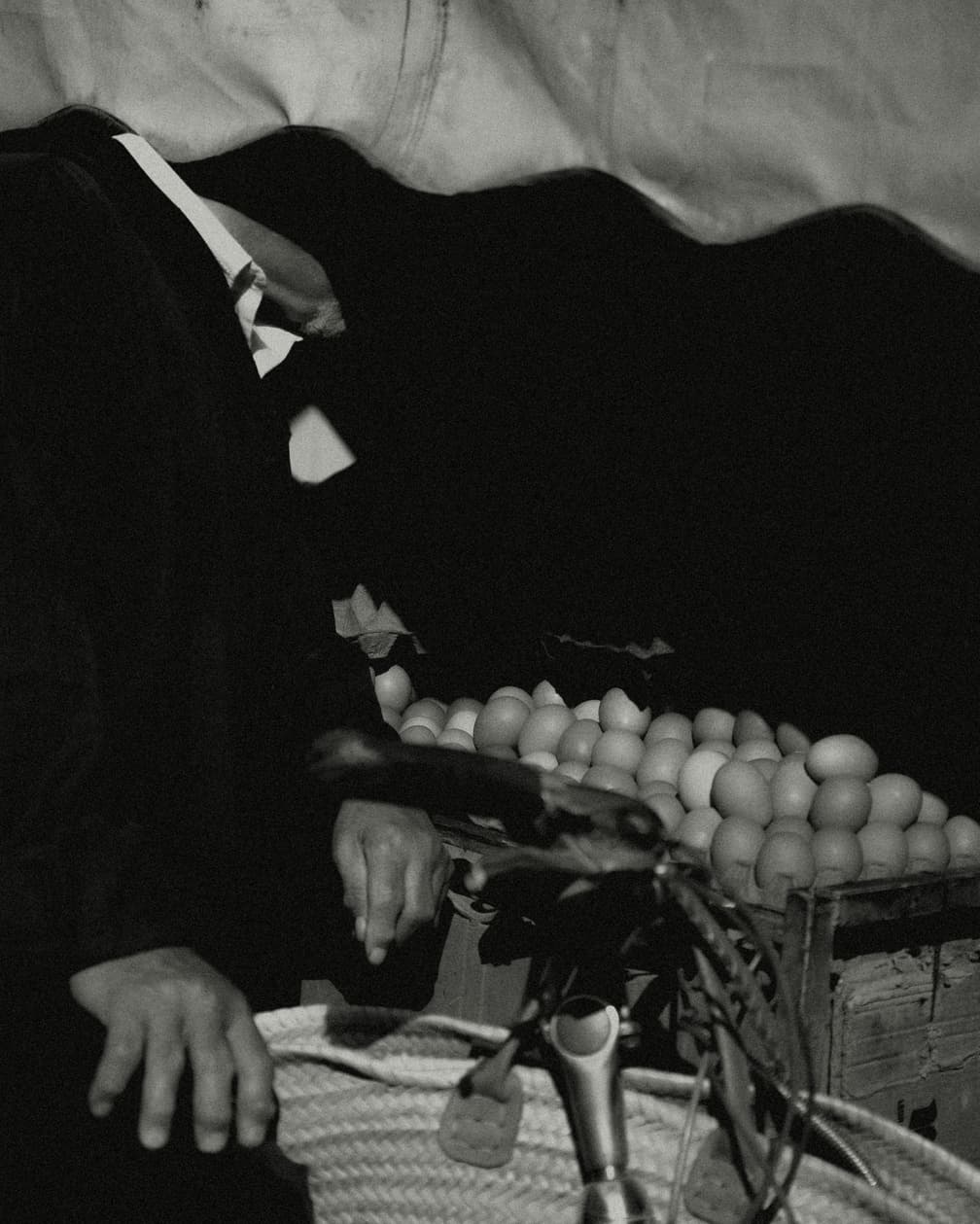 Close-up of eggs on bicycle carrier